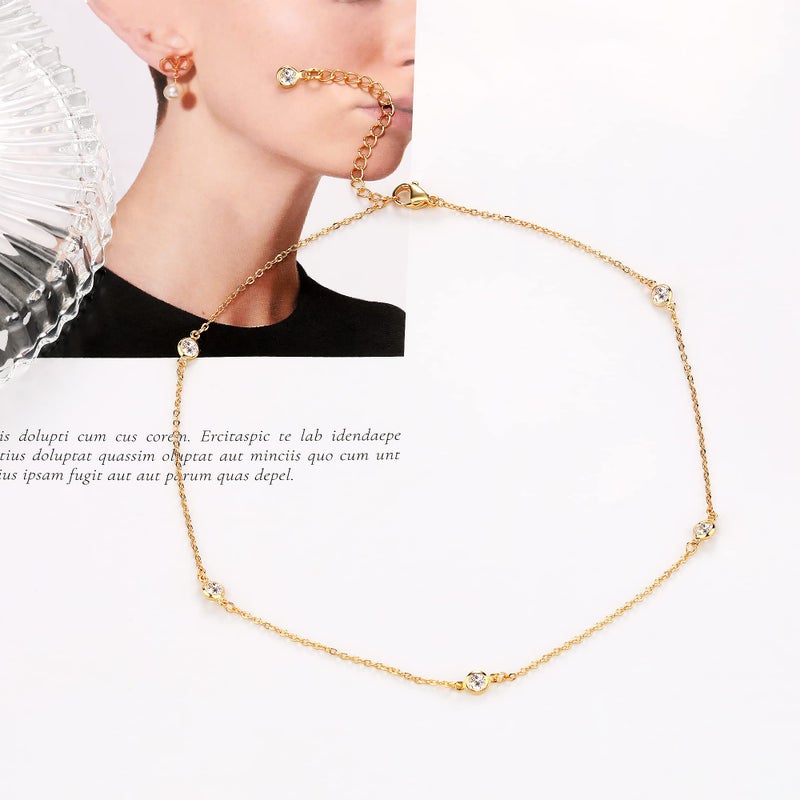Tewiky 14K Gold Plated Choker Cubic Zirconia Necklace with CZ Bezel Simple Trendy Gold Plated Jewelry for Women - Image 5