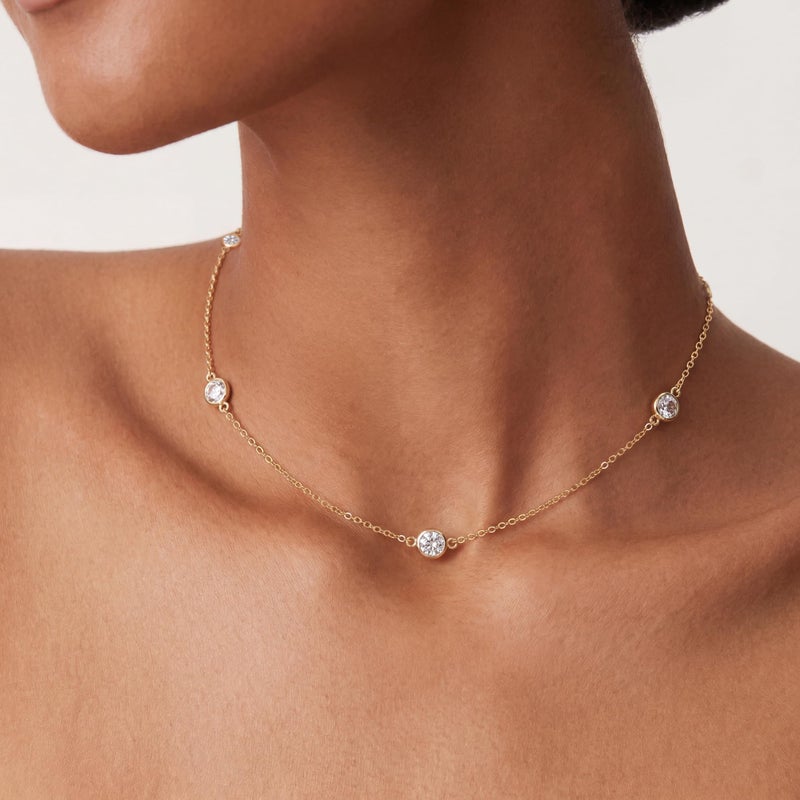 Tewiky 14K Gold Plated Choker Cubic Zirconia Necklace with CZ Bezel Simple Trendy Gold Plated Jewelry for Women - Image 1
