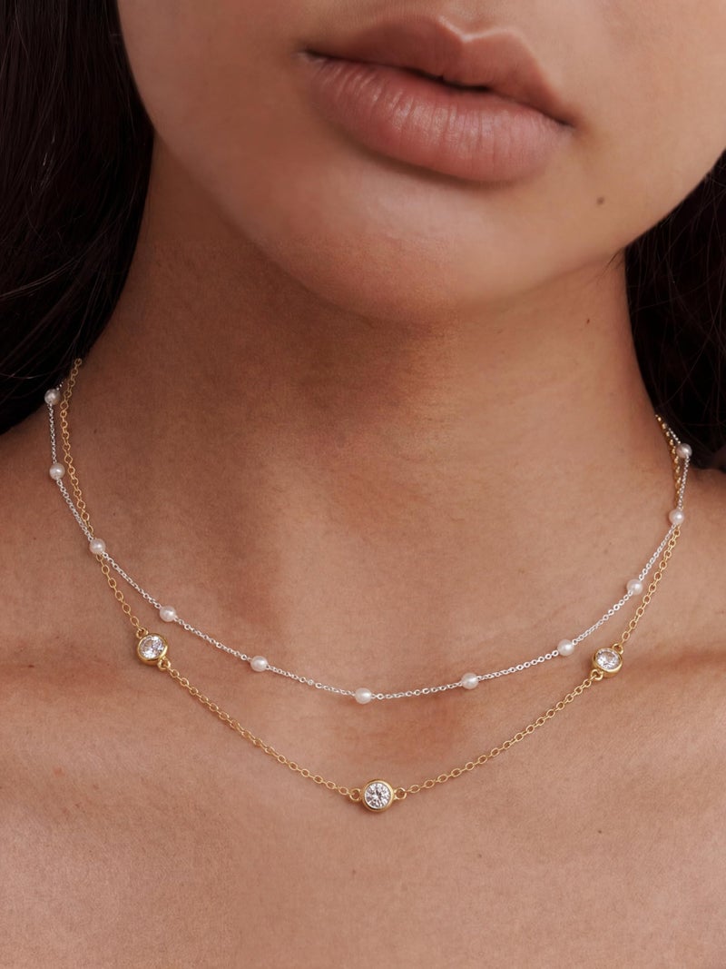 Tewiky 14K Gold Plated Choker Cubic Zirconia Necklace with CZ Bezel Simple Trendy Gold Plated Jewelry for Women - Image 3