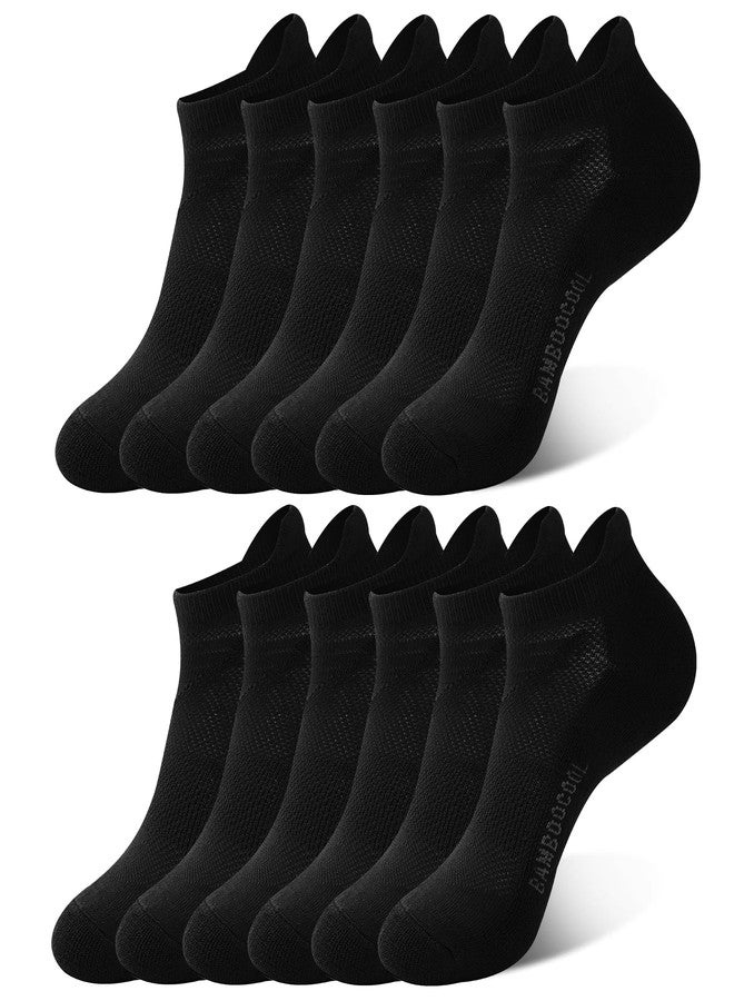 BAMBOO COOL Men's Ankle Socks Athletic Low Cut Cushioned Moisture Wicking, Running Socks Arch Support Breathable, 6 Pack Black Socks - Image 1