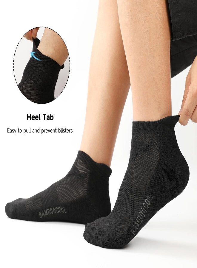 BAMBOO COOL Men's Ankle Socks Athletic Low Cut Cushioned Moisture Wicking, Running Socks Arch Support Breathable, 6 Pack Black Socks - Image 2