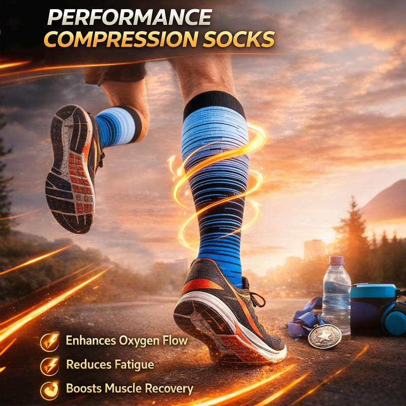 Hi Clasmix 5 Pairs Compression Socks for Men & Women 20-30 mmHg Graduated Compression Stockings for flying medias de compresiÃ³n para mujer Support Hose Nurse Knee High Socks (Multi Stripe,L-XL) - Image 2