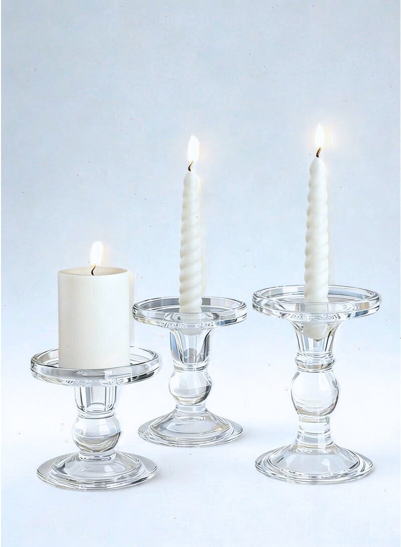 3 قطع حامل شموع رمضان، حاملات شموع أنيقة من الزجاج الشفاف لزينة رمضان، مثالية لتناول الإفطار والتجمعات، تناسب الشموع مقاس 0.9-2.8 بوصة - Image 1