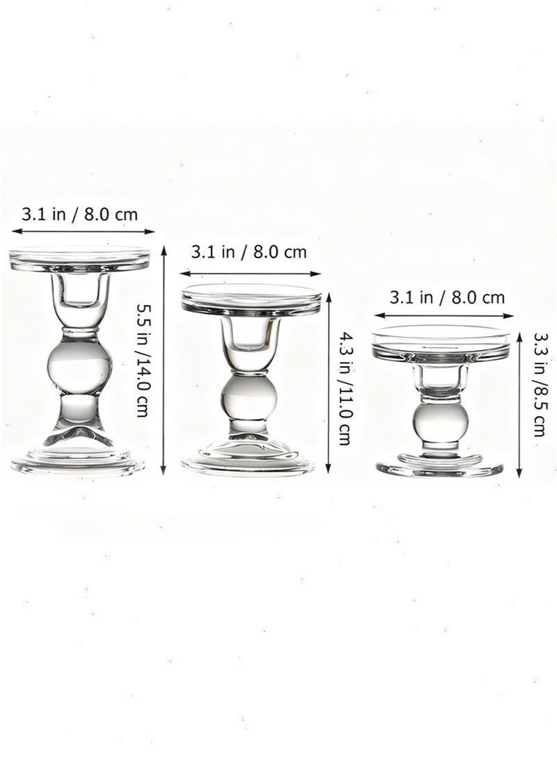 3 قطع حامل شموع رمضان، حاملات شموع أنيقة من الزجاج الشفاف لزينة رمضان، مثالية لتناول الإفطار والتجمعات، تناسب الشموع مقاس 0.9-2.8 بوصة - Image 2