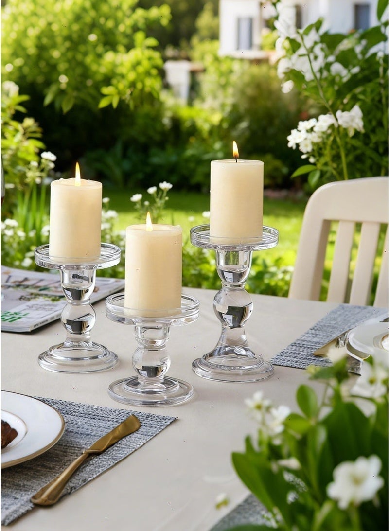 3 قطع حامل شموع رمضان، حاملات شموع أنيقة من الزجاج الشفاف لزينة رمضان، مثالية لتناول الإفطار والتجمعات، تناسب الشموع مقاس 0.9-2.8 بوصة - Image 3