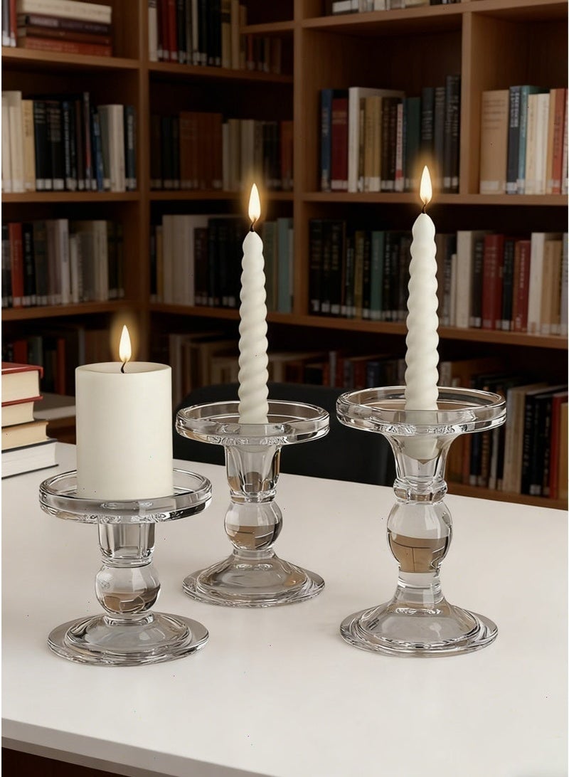 3 قطع حامل شموع رمضان، حاملات شموع أنيقة من الزجاج الشفاف لزينة رمضان، مثالية لتناول الإفطار والتجمعات، تناسب الشموع مقاس 0.9-2.8 بوصة - Image 4