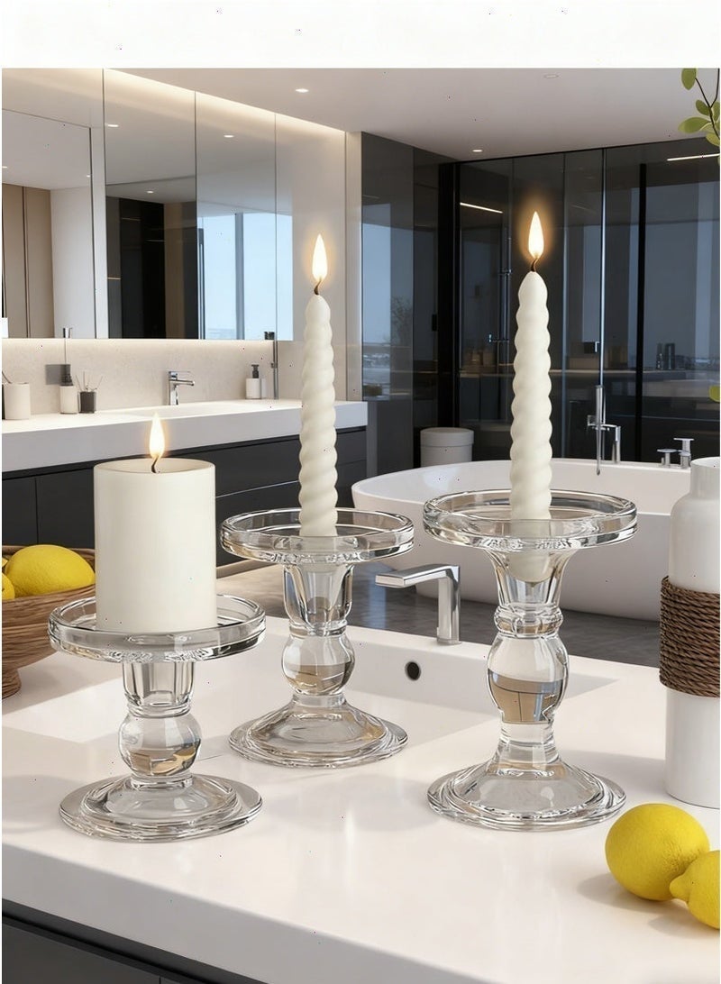 3 قطع حامل شموع رمضان، حاملات شموع أنيقة من الزجاج الشفاف لزينة رمضان، مثالية لتناول الإفطار والتجمعات، تناسب الشموع مقاس 0.9-2.8 بوصة - Image 5