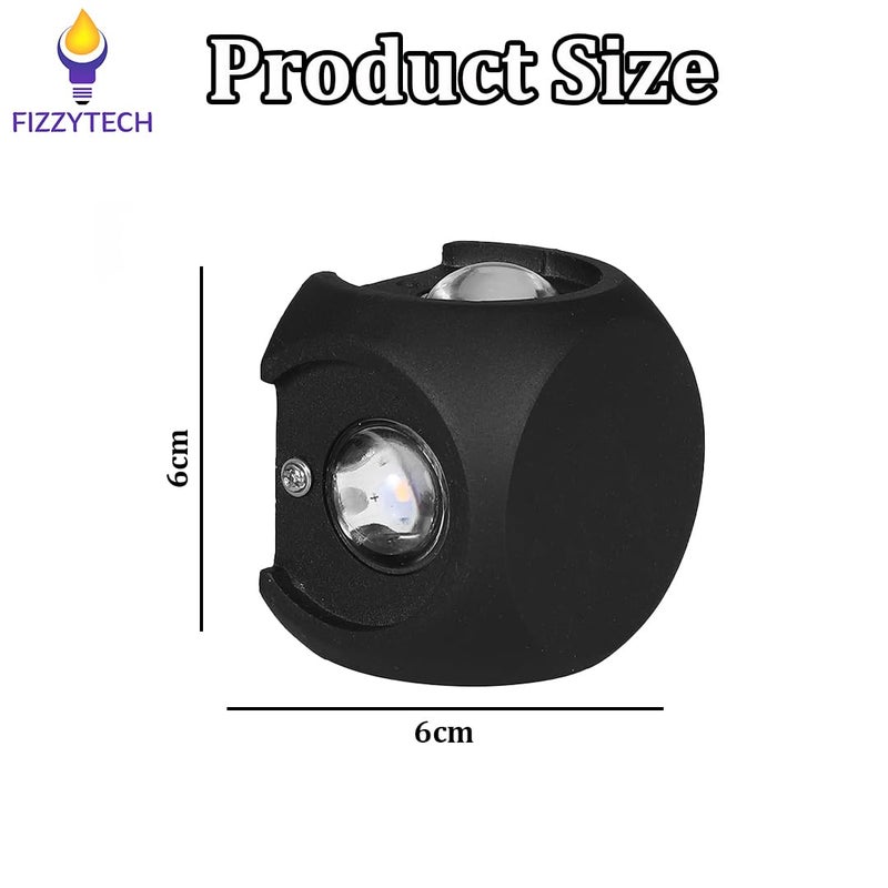 fizzytech مصباح حائط خارجي LED 12W من البلاستيك والمعدن والأكريليك | إضاءة 4 اتجاهات لأعلى ولأسفل/يسار ويمين | جسم مقاوم للماء والصدمات | تركيبة مثبتة على الحائط لغرفة النوم والحديقة وزينة المنزل (أبيض دافئ) - Image 2