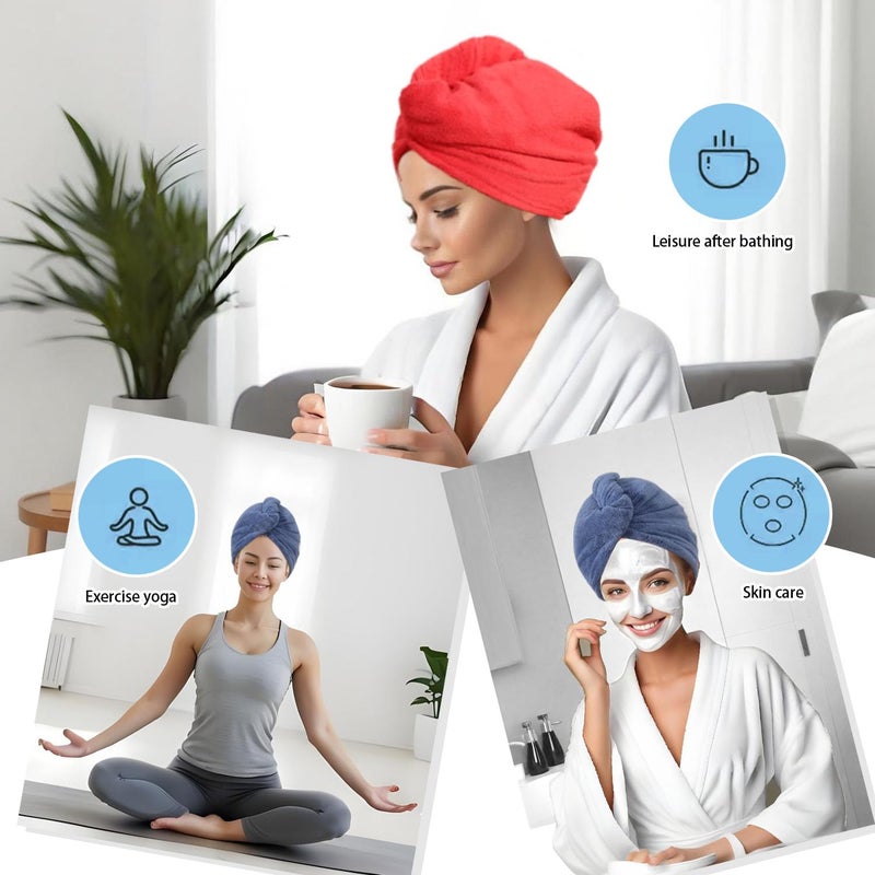 AGKXHDEC Microfiber Hair Drying Towel Wrap for Women, Hair Turbans Towel for Wet Hair,turbie Twist Hair Towels(The Color of The Picture is for Reference only) (Light Green,Red,Dark Blue) - Image 3