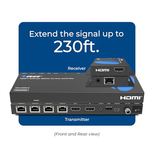 OREI 4K 1x4 HDMI Extender Splitter Over CAT67 Ethernet Cable Up to 4K30Hz upto 165 ft1080P60Hz upto 230 ft IR control EDID HDMI Loop Out HD14EX165K - Image 3