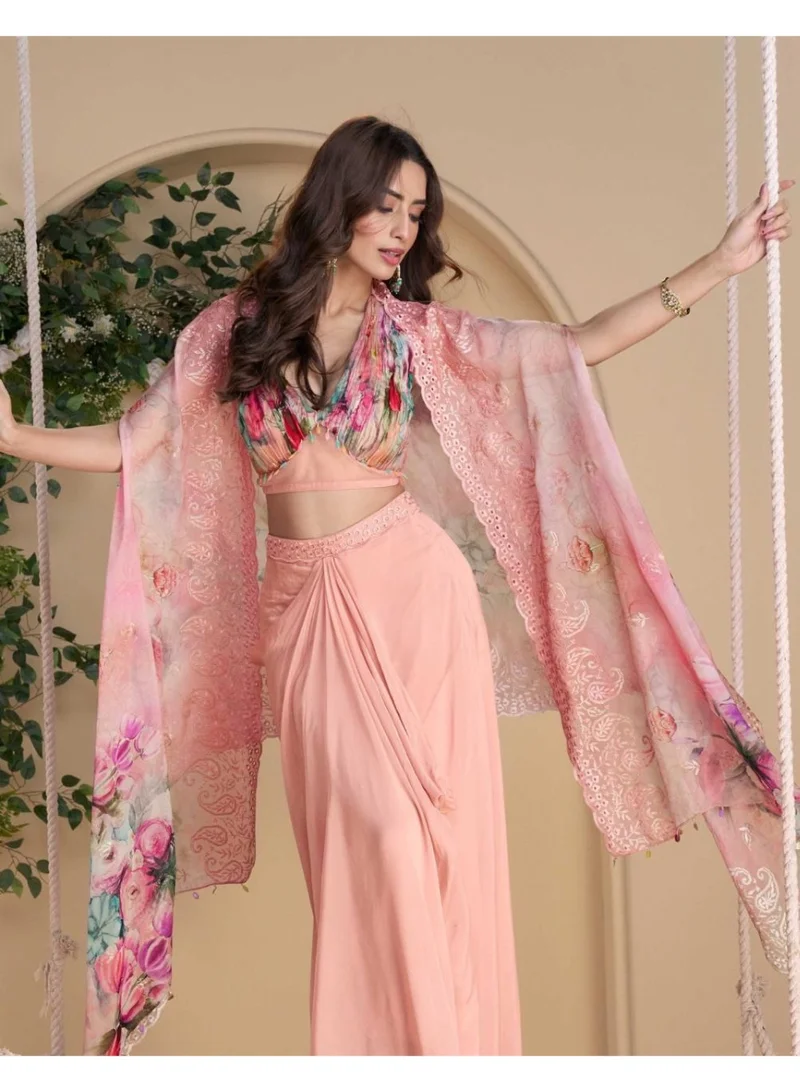 أميا HAND AND BEEDS WORK EMBROIDERED BLOUSE WITH PLAZZO AND DUPATTA