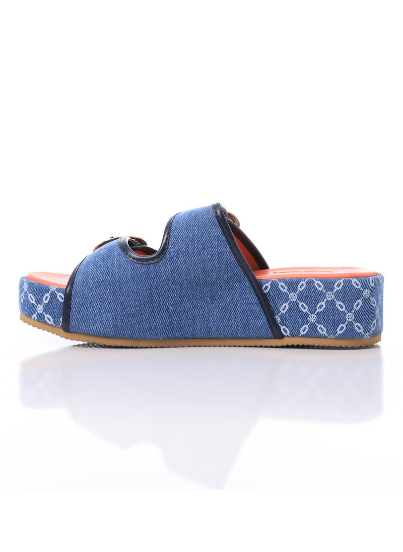 DejaVu - Double Circular Buckles Textured Bi-Toned Slippers - Image 1