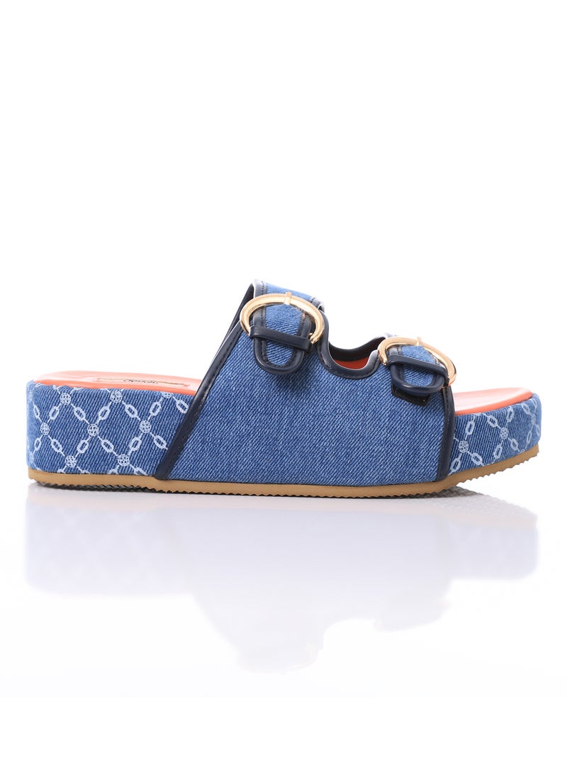 DejaVu - Double Circular Buckles Textured Bi-Toned Slippers - Image 1
