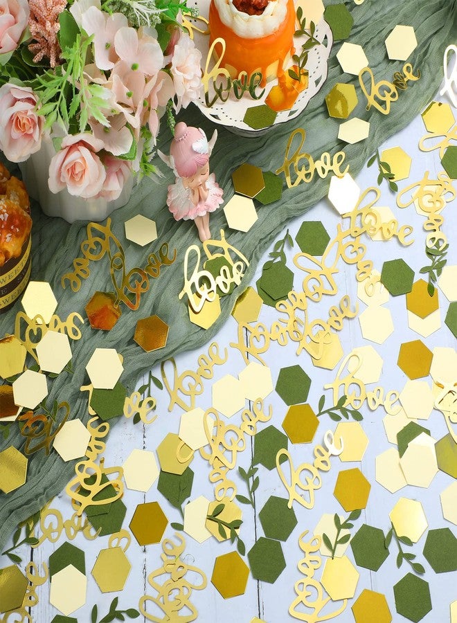 Minatee 400 Pcs Wedding Confetti Decorations, Sage Olive Green Confetti Romantic Table Confetti Dots with Eucalyptus and Gold Love Confetti for Wedding Decor - Image 3