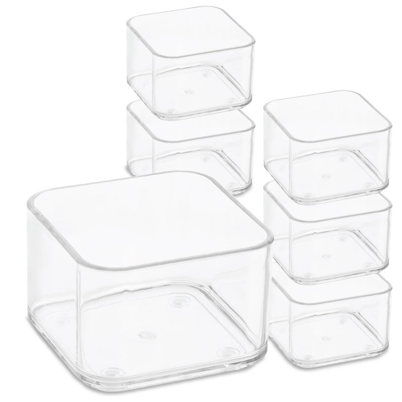 primebox Plastic Clear Drawer Organizers. Two Pieces. Bathroom. Kitchen, Bedroom, Utensils, Office Organizer Bins, Storage Trays. Heavy Duty, Stackable. 3" Lx3 Wx2 H - Image 1