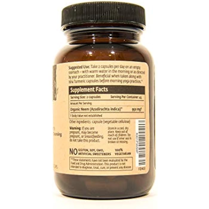 ISHA Organic Neem Supplement — Natural Ayurvedic Herbal Cleanser and Purifier: Boosts Immunity - 90 Vegetarian Capsules, 900 mg Each - Image 3