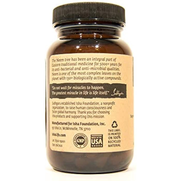 ISHA Organic Neem Supplement — Natural Ayurvedic Herbal Cleanser and Purifier: Boosts Immunity - 90 Vegetarian Capsules, 900 mg Each - Image 4