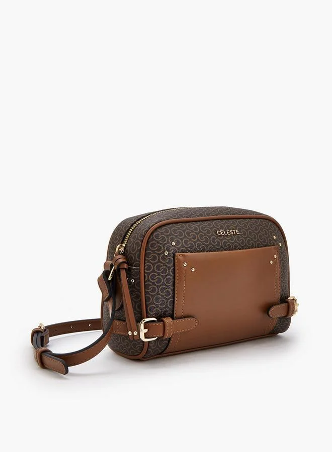 سيليست Monogram Print Crossbody Bag With Zip Closure