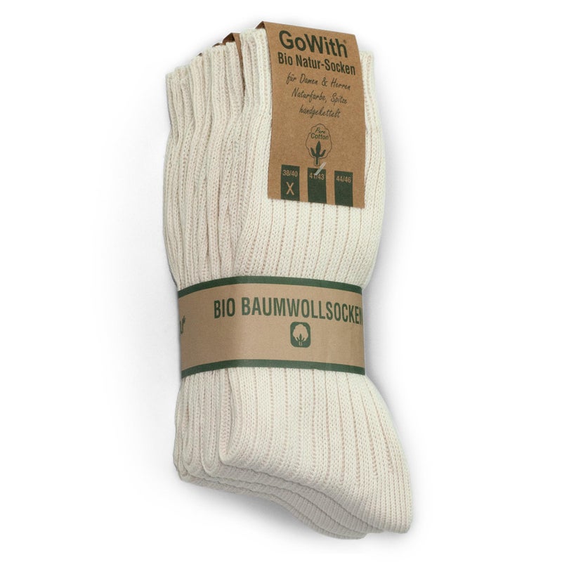 GoWith 4 Pairs Unisex Natural 97% Cotton Crew Socks, Comfy Cozy Breathable Seamless Casual Socks for Men & Women, Ecru, Large, Model 3013 - Image 1