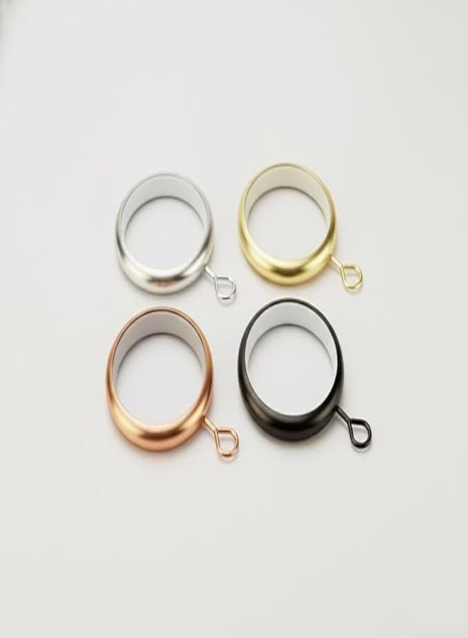 Metal Curtain Rings with Plastic Lining Friction Resistant – Gold, Silver, Copper, Black – 25 Pieces (Silver)