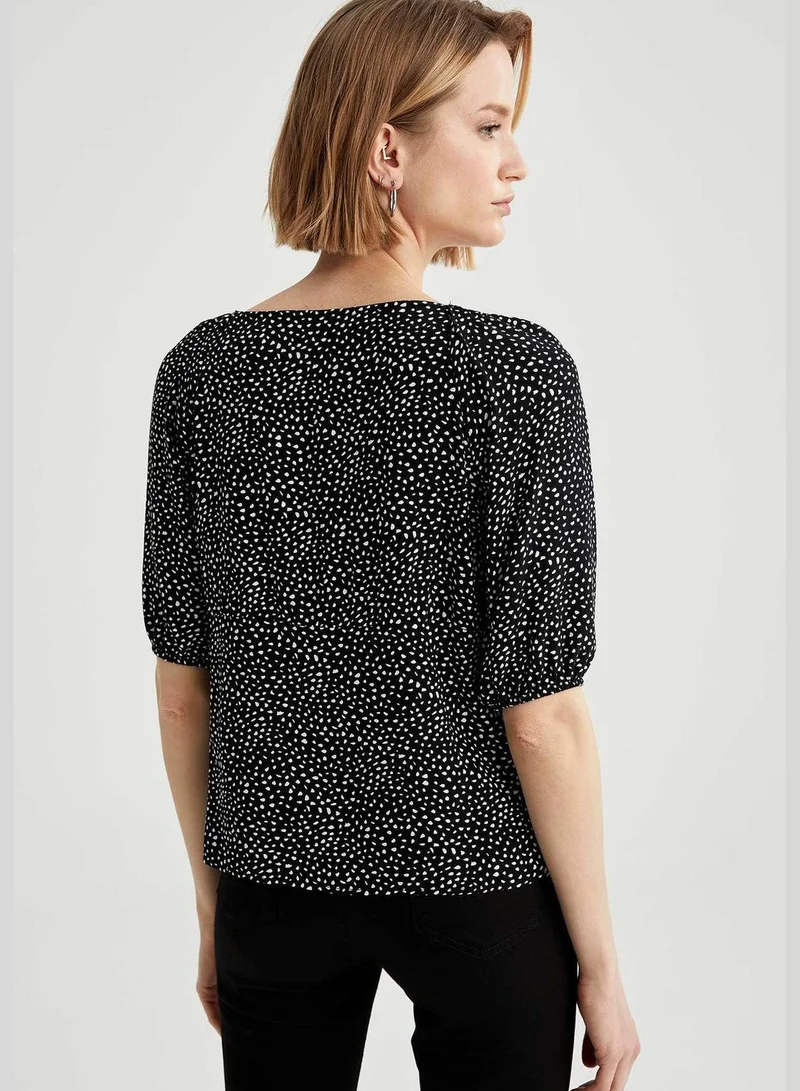 DeFacto Woman Woven Top Fitted V Neck Long Sleeve Blouse