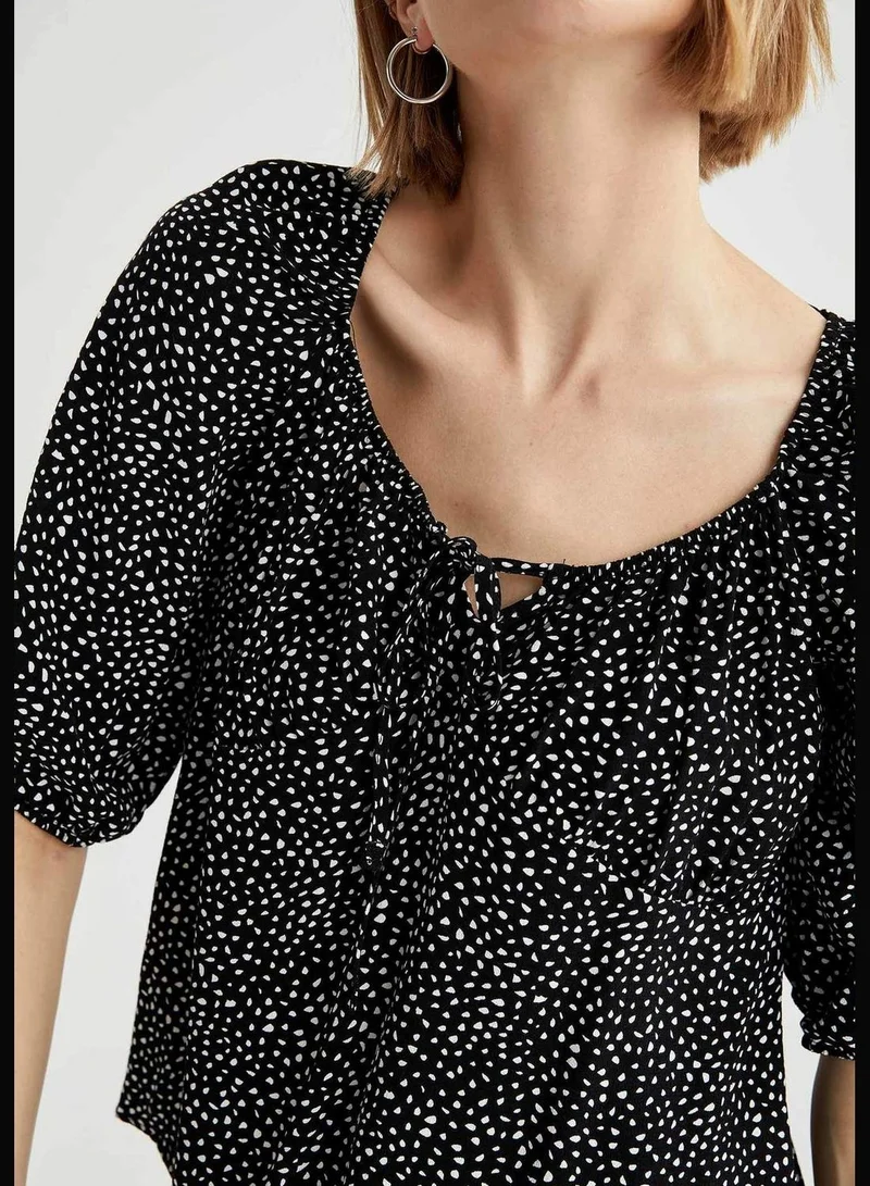 DeFacto Woman Woven Top Fitted V Neck Long Sleeve Blouse