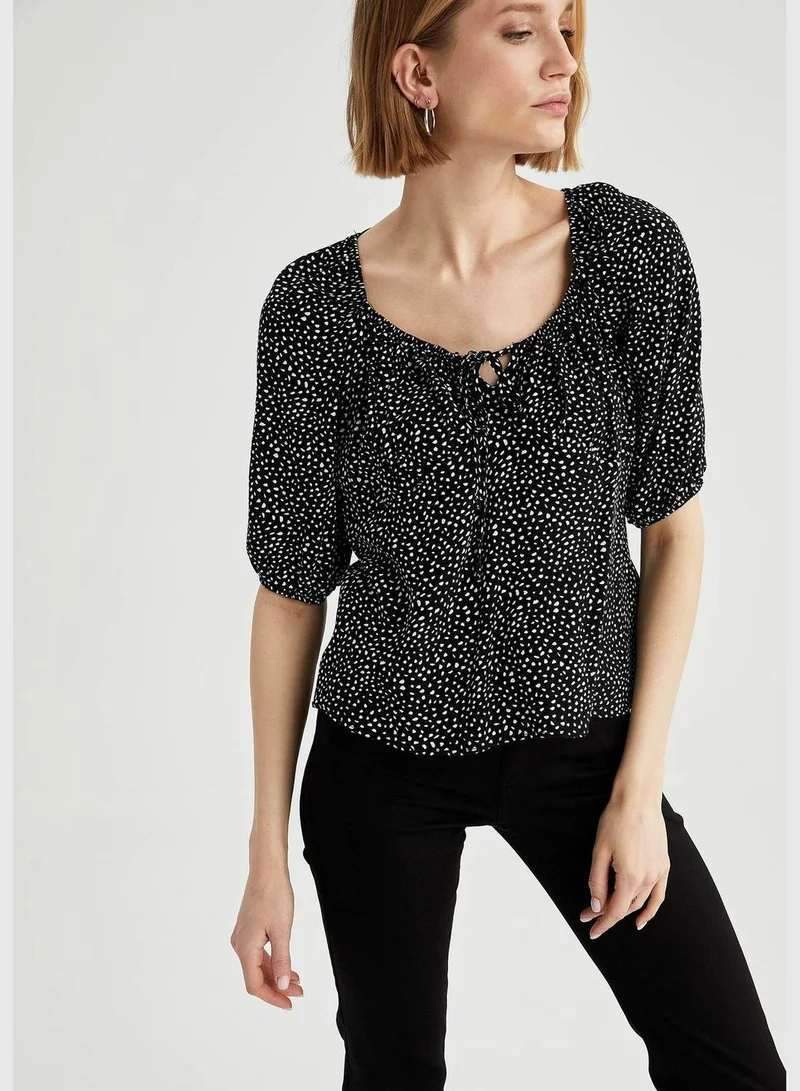DeFacto Woman Woven Top Fitted V Neck Long Sleeve Blouse