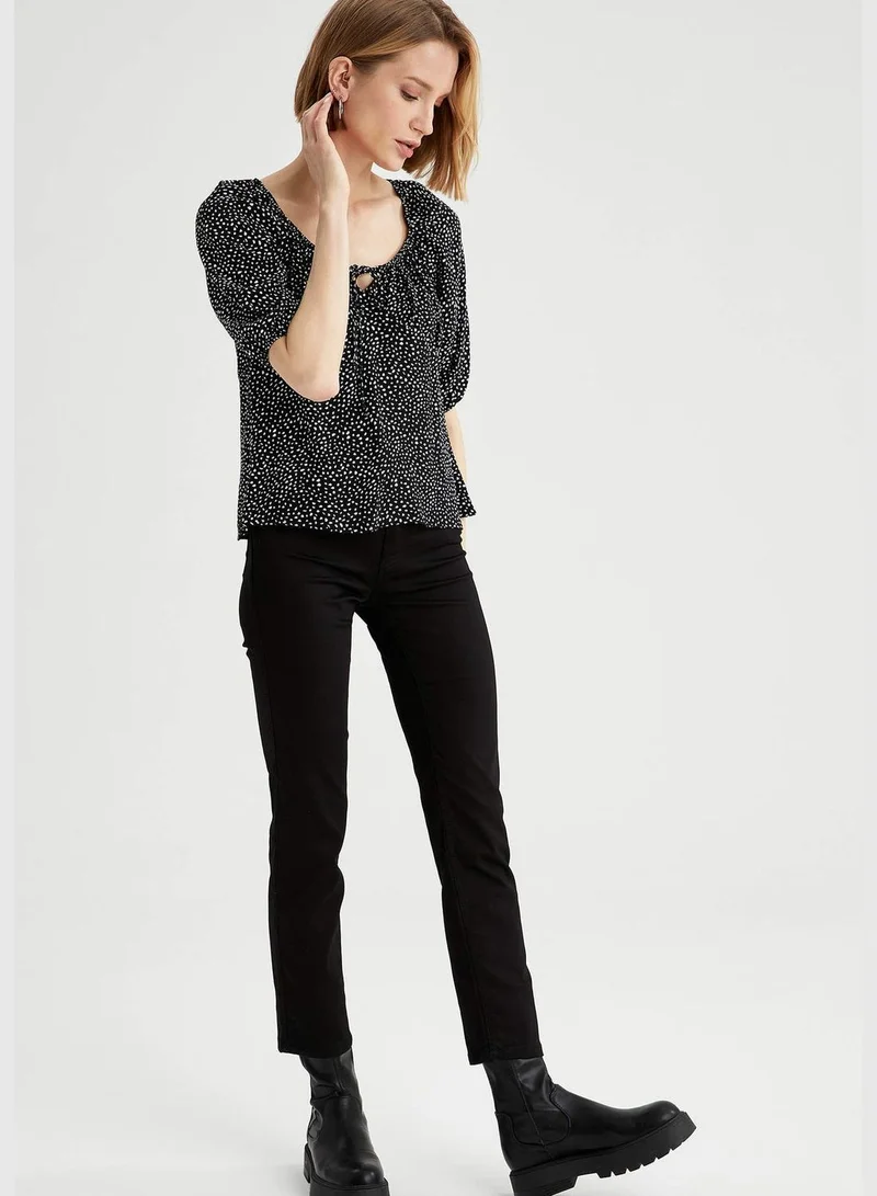 DeFacto Woman Woven Top Fitted V Neck Long Sleeve Blouse