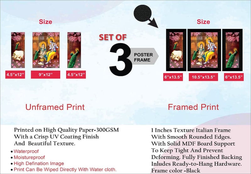 SAF paintings Set of 3 Radha Krishna modern art Home decorative Wall painting with Frame for living room 13.5 inch x 22.5 inch SANFS32743 - Image 3