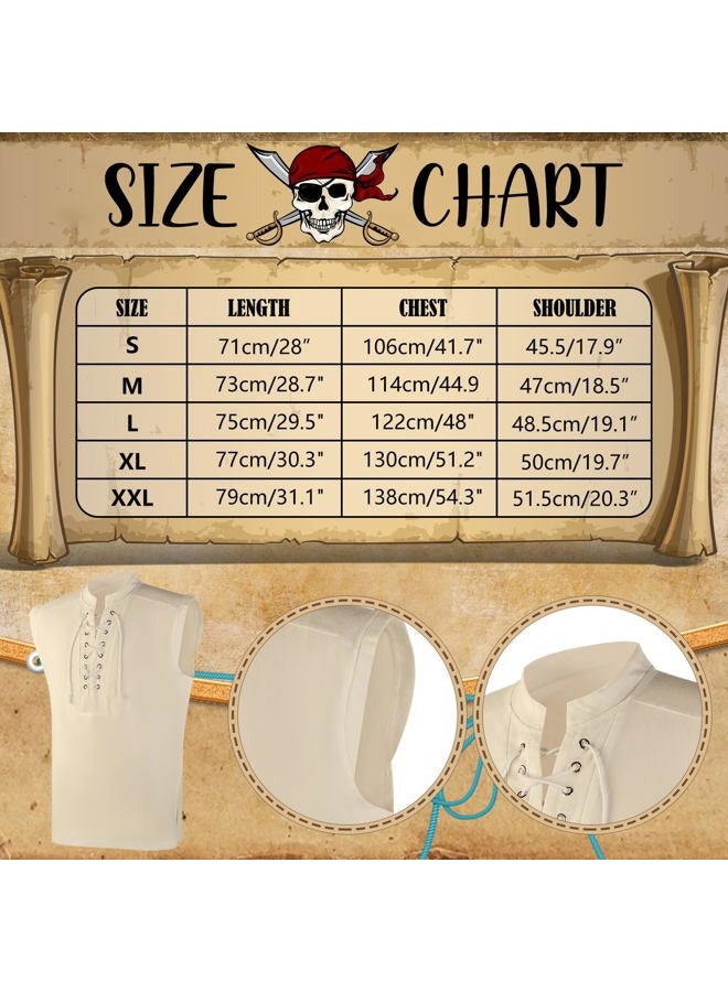 Boyiee Adult Pirate Costume Men Medieval Renaissance Shirt Pirate Bandana Sash Belt for Halloween Cosplay Party(Apricot,Large) - Image 4