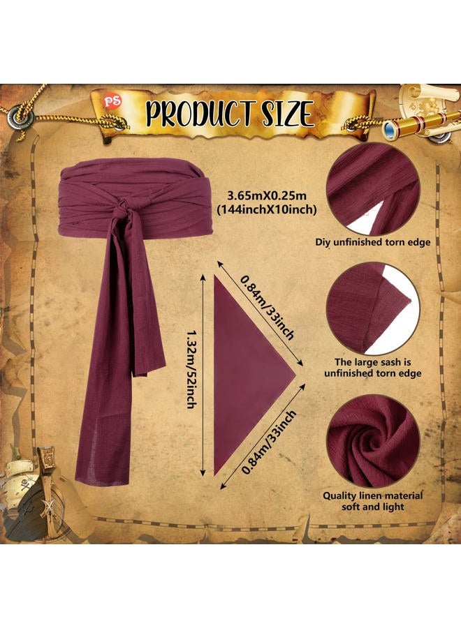 Boyiee Adult Pirate Costume Men Medieval Renaissance Shirt Pirate Bandana Sash Belt for Halloween Cosplay Party(Apricot,Large) - Image 3