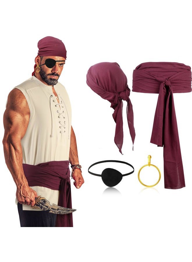 Boyiee Adult Pirate Costume Men Medieval Renaissance Shirt Pirate Bandana Sash Belt for Halloween Cosplay Party(Apricot,Large) - Image 1
