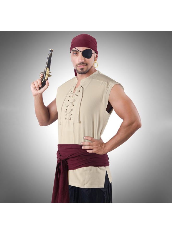 Boyiee Adult Pirate Costume Men Medieval Renaissance Shirt Pirate Bandana Sash Belt for Halloween Cosplay Party(Apricot,Large) - Image 5
