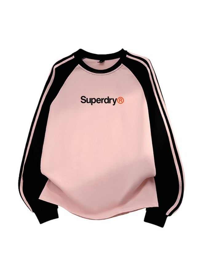 سوبر دراي Superdry with LOGO long-sleeved cotton T-shirt, casual color matching round neck shirt, striped side details, loose for men and women. - Image 3