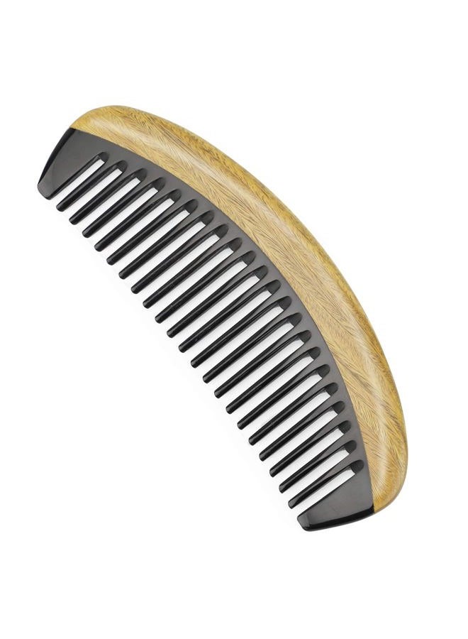 OneDor Buffalo Horn Handmade Sandalwood Hair Combs - Anti-Static Scented Natural Detangler Wooden Combs (Oval Wide Tooth) - Image 1