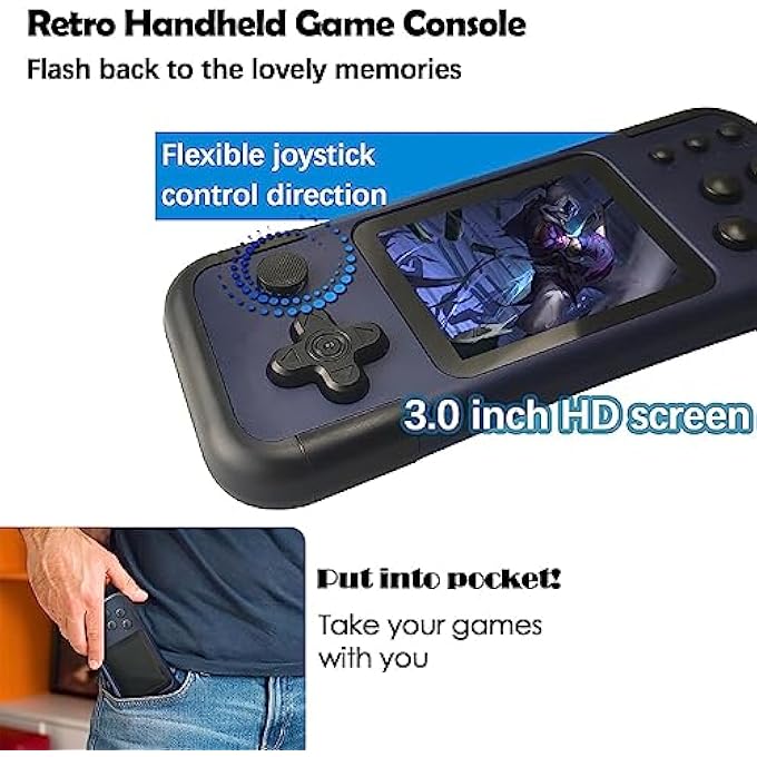 X8M 666 IN 1 GAME CONSOLE MINI HANDHELD GAME CONSOLES 3.0 INCH SCREEN DISPLAY VIDEO GAME MACHINE SUPPORT 2 PLAYER BLUE - Image 5