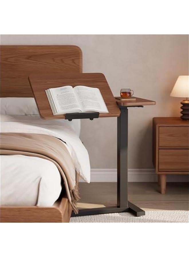 Arabest Solid Wood Overbed Bedside Table with Wheels, Tilting Adjustable Hospital Bed Table Over The Bed, Medical Mobile Laptop Stand, Rolling Standing Desk for Hospital and Home Use（Walnut） - Image 1