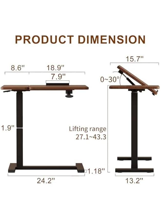 Arabest Solid Wood Overbed Bedside Table with Wheels, Tilting Adjustable Hospital Bed Table Over The Bed, Medical Mobile Laptop Stand, Rolling Standing Desk for Hospital and Home Use（Walnut） - Image 2