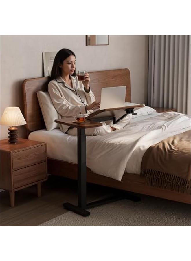 Arabest Solid Wood Overbed Bedside Table with Wheels, Tilting Adjustable Hospital Bed Table Over The Bed, Medical Mobile Laptop Stand, Rolling Standing Desk for Hospital and Home Use（Walnut） - Image 3