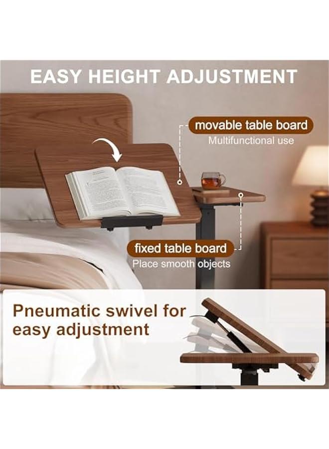 Arabest Solid Wood Overbed Bedside Table with Wheels, Tilting Adjustable Hospital Bed Table Over The Bed, Medical Mobile Laptop Stand, Rolling Standing Desk for Hospital and Home Use（Walnut） - Image 5