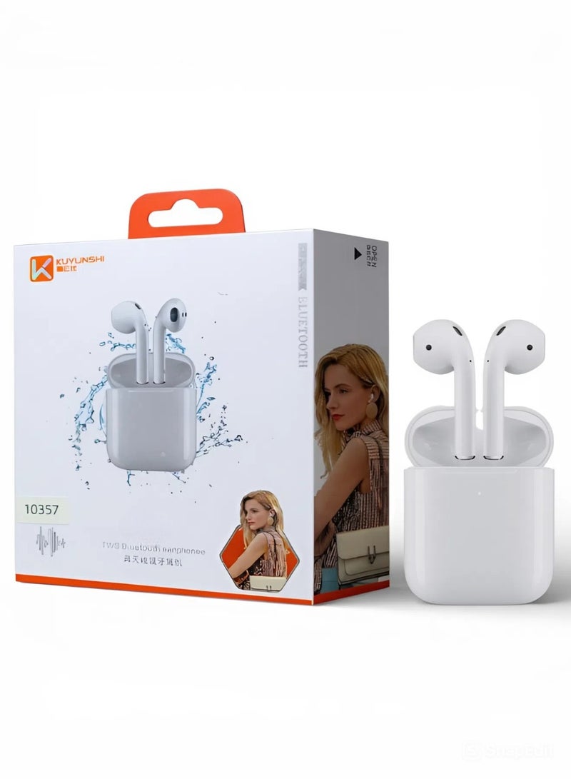 Wireless Bluetooth headphones, fast charging, clear sound, comfortable fit, clear calls, with microphone - White