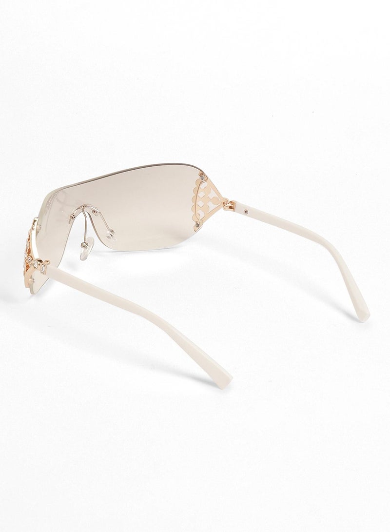 Haute Sauce Women's The Bling Wrap Sunglasses For Casual Wear | One-Size | Daisy White Polycarbonate Frame | Midnight Black Polarized Lens | Rimless | Eyewear For Woman & Girls - Image 4