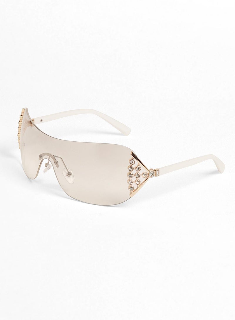 Haute Sauce Women's The Bling Wrap Sunglasses For Casual Wear | One-Size | Daisy White Polycarbonate Frame | Midnight Black Polarized Lens | Rimless | Eyewear For Woman & Girls - Image 5