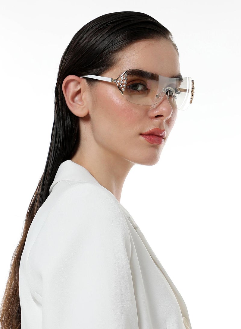 Haute Sauce Women's The Bling Wrap Sunglasses For Casual Wear | One-Size | Daisy White Polycarbonate Frame | Midnight Black Polarized Lens | Rimless | Eyewear For Woman & Girls - Image 3