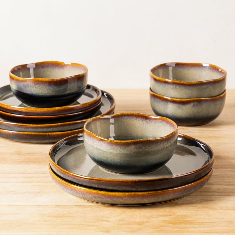 TheTerra Ceramic Dinnerware Sets for 4, 12 Pieces Porcelain Lightweight Plates and Bowls Sets, Scratch Resistant Dish Set, Oven & Microwave & Dishwasher Safe, Coffee Bean - Image 4
