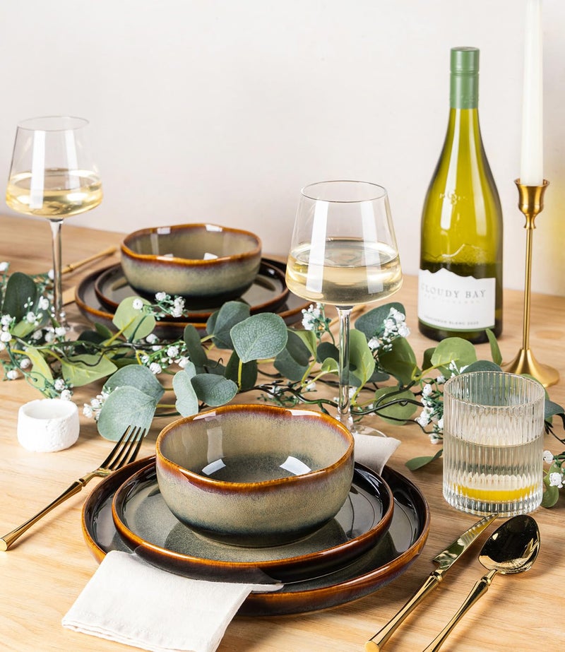 TheTerra Ceramic Dinnerware Sets for 4, 12 Pieces Porcelain Lightweight Plates and Bowls Sets, Scratch Resistant Dish Set, Oven & Microwave & Dishwasher Safe, Coffee Bean - Image 5