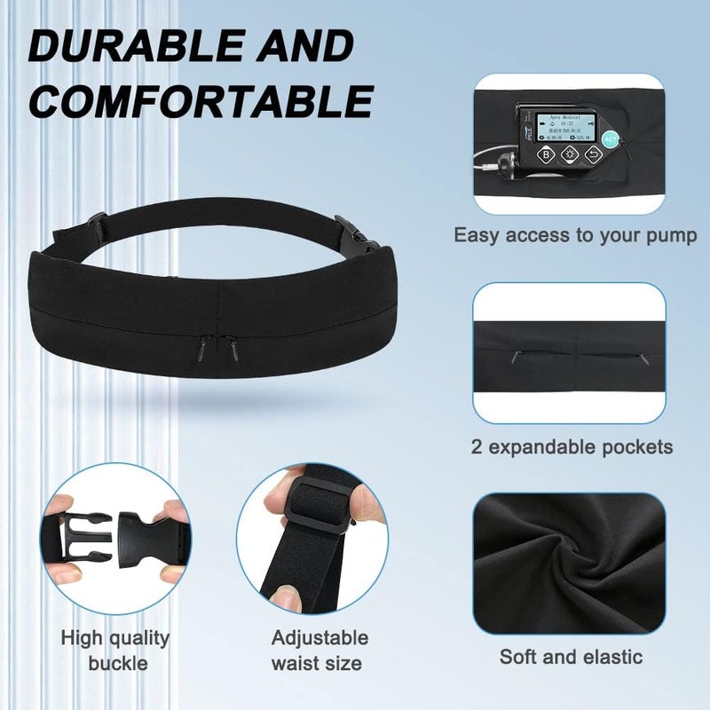 Zelen Insulin Pump Belt Holder Diabetic Pump Belt Insulin Pump Waist Band Diabetes Pouch Accessories for Men Women Medical Fanny Pack with 2 Pockets Travel Waist Band Phone Holder - Image 3