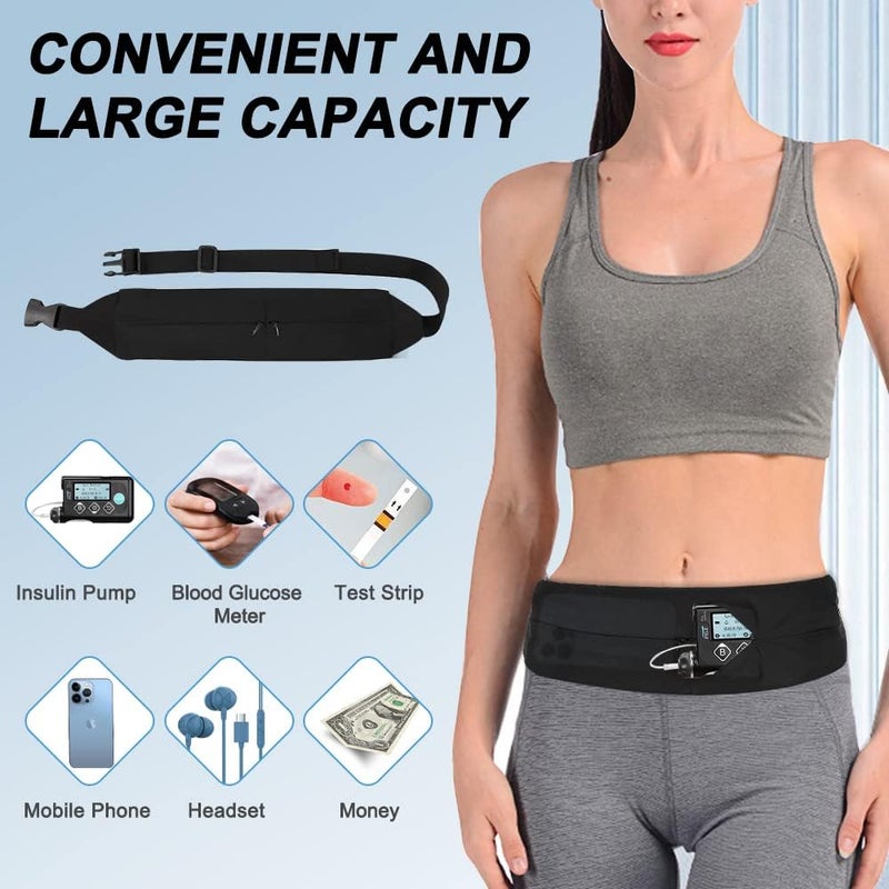 Zelen Insulin Pump Belt Holder Diabetic Pump Belt Insulin Pump Waist Band Diabetes Pouch Accessories for Men Women Medical Fanny Pack with 2 Pockets Travel Waist Band Phone Holder - Image 2