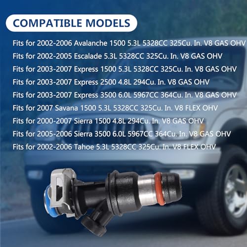 CYCWER 25317628 Fuel Injectors 8pcs Fit for 20032007 Express 1500 53L Fit for 20002007 Sierra 1500 48L Replace OE 25317628 - Image 3