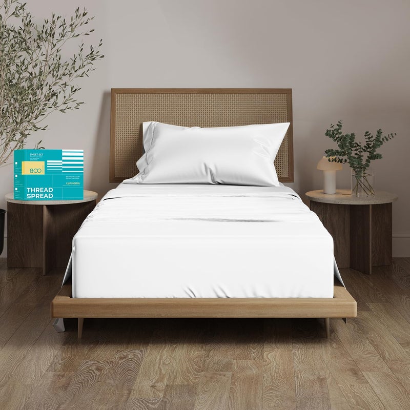 THREAD SPREAD 100 Egyptian Cotton Sheets Twin Size  800 High Thread Count 3 PC Extra Long Twin Sheets for Dorm 16 Deep Pocket Soft Cooling Sheets Luxury Hotel Bed Sheets for Twin Size Bed  White